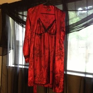 Black & red floral night gown watching robe