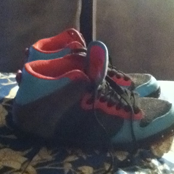 Blue black and pink sneakers