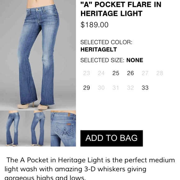 👖SOLD👖NWT 7 for all mankind A Pocket 31 Heritage