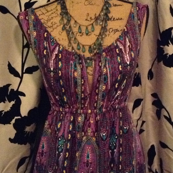 Purple keyhole paisley silk maxi