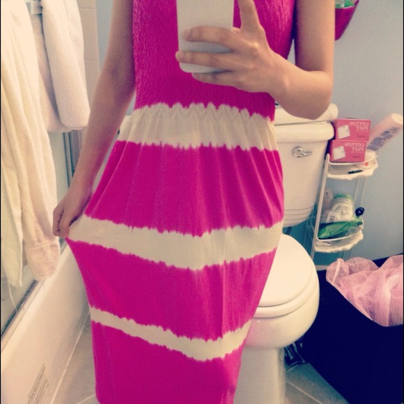 White and rose pink dress