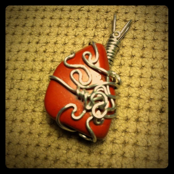 Hot Wired Cass Jewelry - Silver wire and red jasper gemstone pendant