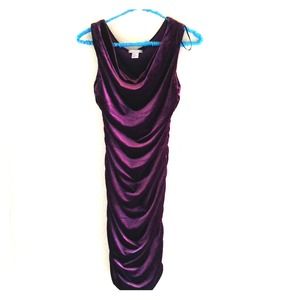 H M purple velvet XS stretchy rushed dress
