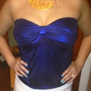 Metallic blue strapless top forever21