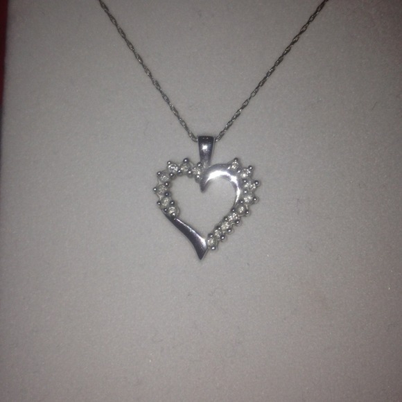10k White Gold Heart Necklace with Diamonds