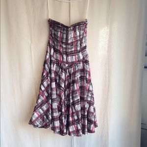 Painted plaid print strapless dress