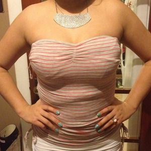 Gray and coral strapless top