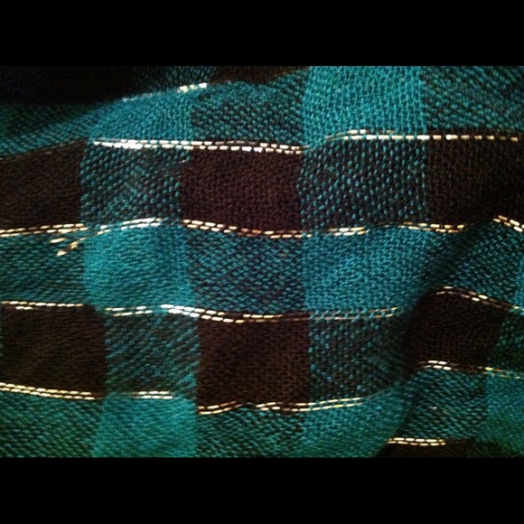 Turquoise,black,& silver checkerboard scarf - Picture 2 of 2