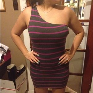 Gray/dark pink forever21 one shoulder dress
