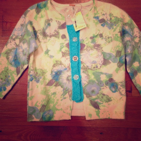 FREE PEOPLE Angora floral 3-quarter slv cardigan
