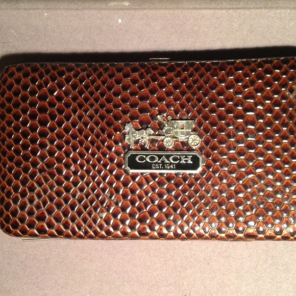 Coach reptile skin brown snap wallet brown