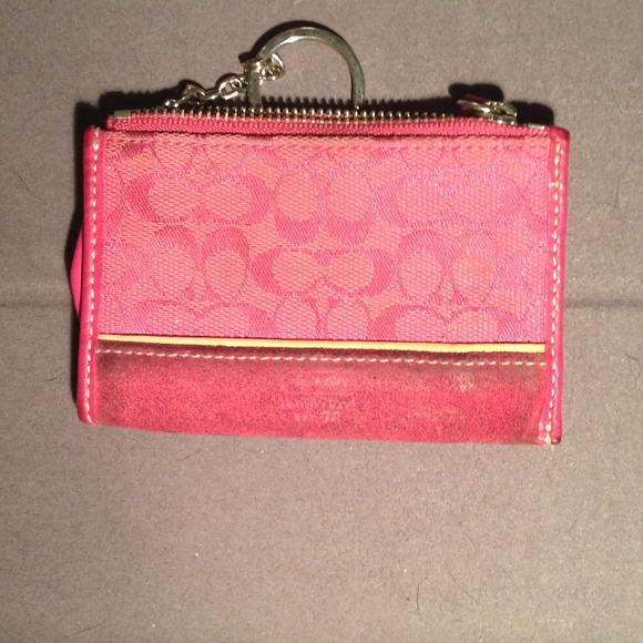 Used coach pink keychain credit card ID holder
