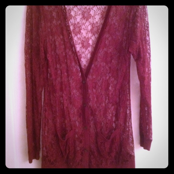 * SOLD * Burgundy Lace Cardigan- Plus Size