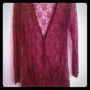 * SOLD * Burgundy Lace Cardigan- Plus Size