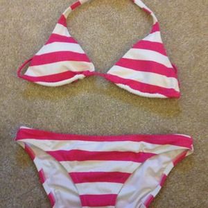 Hot pink striped bikini