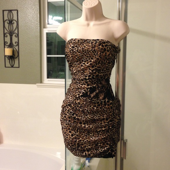 Strapless Leopard Print Dress