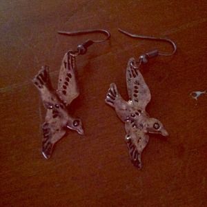 Copper bird earrings