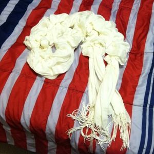 Creme ruffled and flowy scarf