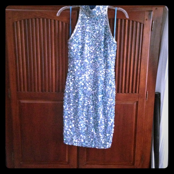 Fully beaded blue cocktail dress