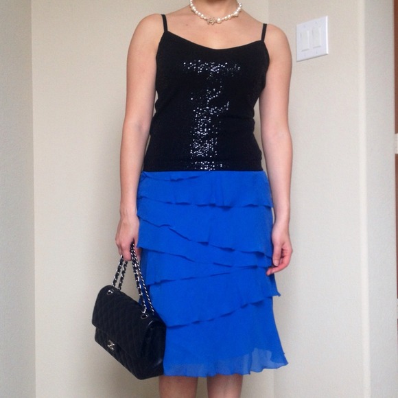 NWT BCBG blue chiffon ruffle skirt - Picture 2 of 4