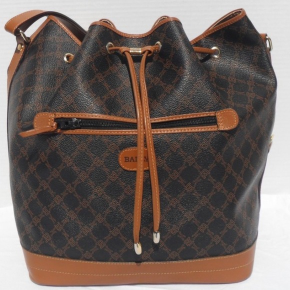 Large Bally Italy Drawstring Leather Mono Handbag