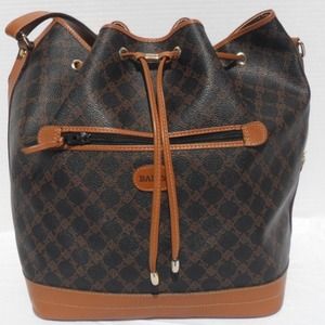 Large Bally Italy Drawstring Leather Mono Handbag