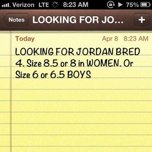 LOOKING FOR JORDAN BRED 4 SIZE 8 or 8.5 IN WOMEN A