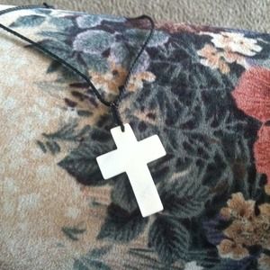 Sea Shell cross necklace on black rope