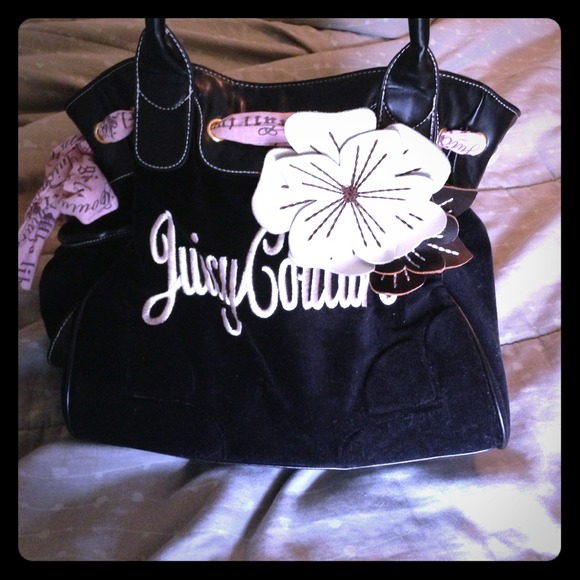 Juicy Couture Black Velour Flower Daydreamer Tote