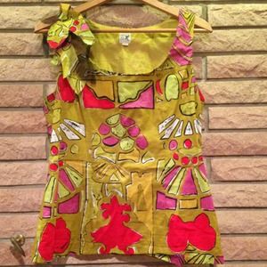 Anthro Abstract Print Side Zip Sleeveless Top