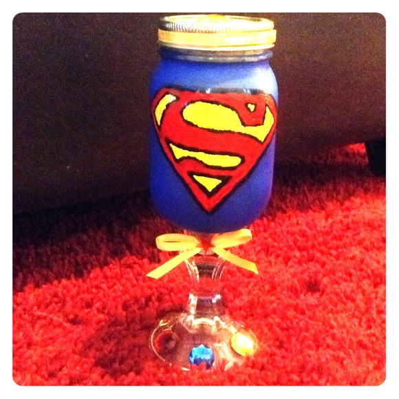 Hand painted Superman redneck wine glass