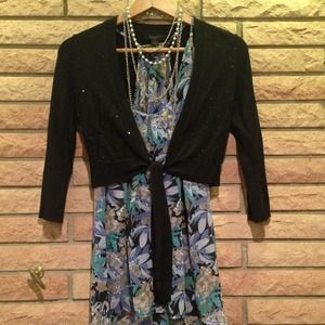 Express Cropped 3/4 Sleeve Tie Front Cardigan