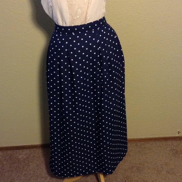 Blue and white polka dot skirt