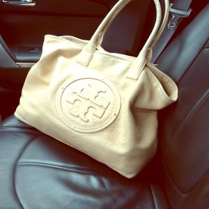 Tory burch tan leather large tote bag