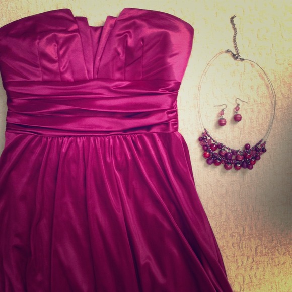 Purple strapless dress