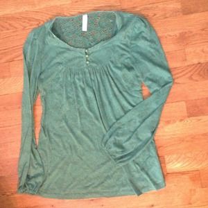Blue/green babydoll embroidered top