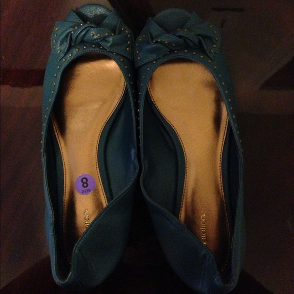 Studded peep toe flats