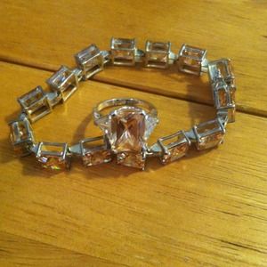 Sterling silver Cz ring w/ matching bracelet