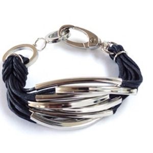 COTTON CORDED BRACELET- black and silver