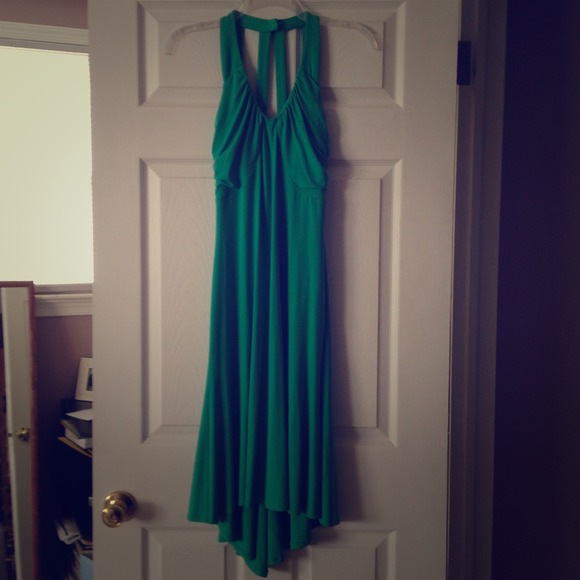 Green halter style 3/4 length dress