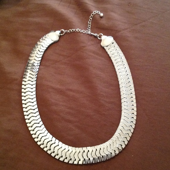 Silver collar necklace.
