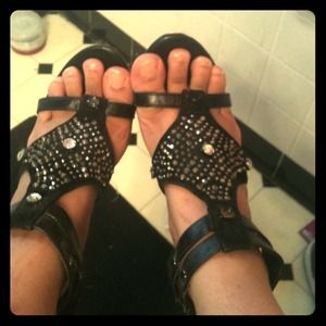 Black jeweled high heels
