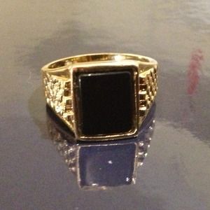 Mens real onyx stone ring gold plated