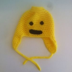 Crochet Lego Head ear flap hat