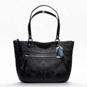 Coach Poppy Signature Black Sateen Glam Tote.