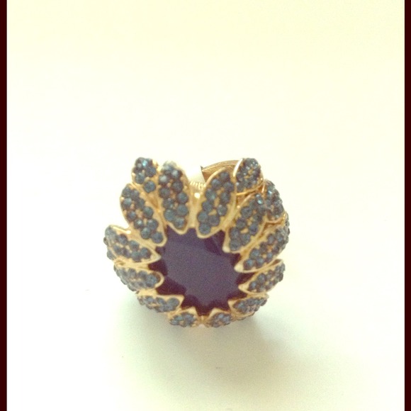 Gold Plated Blue Ring with Swarovski Crystals