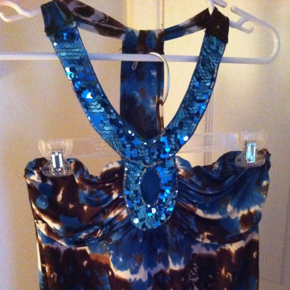 Blue Sequin Racerback Top - Picture 3 of 4