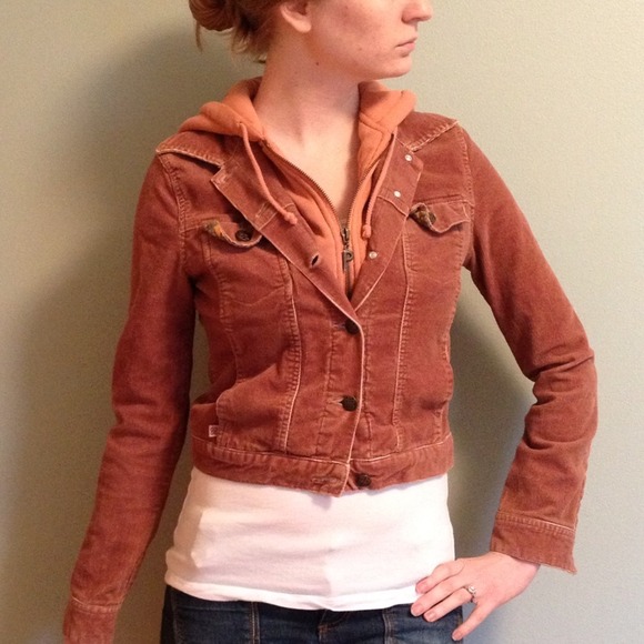 Layered look corduroy and fleece sweatshirt jacket