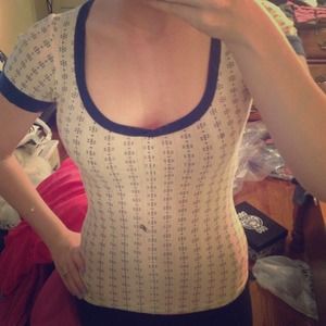 Navy and off white print top