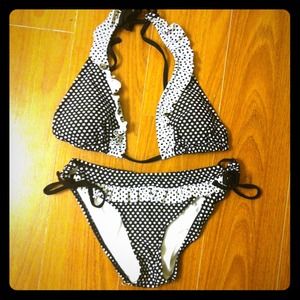 Black and White Polka Dot Bikini and Jean Capris